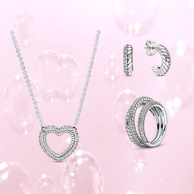 China Wholesale FASHIONABLE Sterling Silver S925 Fine Jewelry Sets Charm Heart Necklace Ring Irregular Earrings for sale