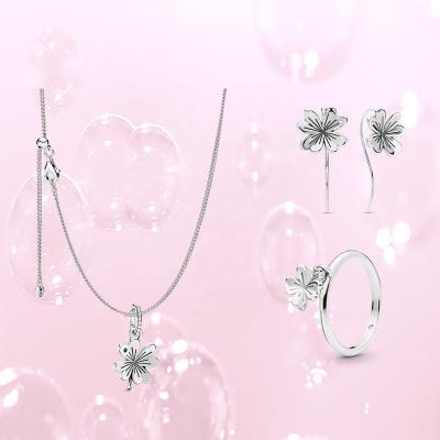 China FASHIONABLE Sterling Silver S925 Simple Style Jewelry Set Flower Charm Flower Necklace Fine Rings Charm Earrings for sale