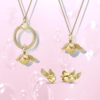 China Factory Wholesale FASHIONABLE Gold Color Fine Jewelry Set Harry Charm Potter Pendant Necklace Snitch Earrings for sale