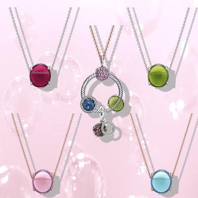 China Office/Silver Blue Pink Curved Pendant Necklace O Love Gemstone Jewelry 925 Sterling Career Song Colorful Body Chain for sale