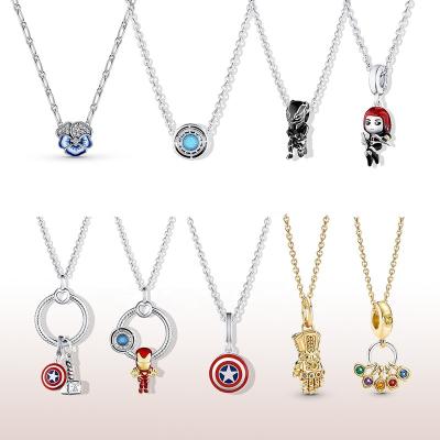 China 2022 Sterling Silver Wholesale Cute NEW IN Superhero Necklace Pansy Flower Necklace Believe In Heroes Charm Original DIY Pandora for sale