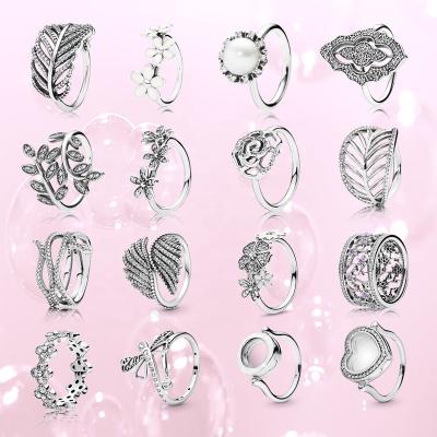 China Exaggerate Genuine 925 Sterling Silver Fashion Wholesale Exaggerated Jewelry Leaf Ring Angel Wing Ring Wide Charm Line Ring for sale