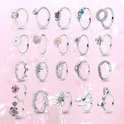 China Wholesale fashion jewelry 925 sterling silver charm romantic new rose ring crown wish bone ring flower gem original ring for sale