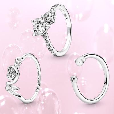 China FASHIONABLE Wholesale 925 Sterling Silver Ring Double Heart Sparkling Ring 100% Mother's Day for sale