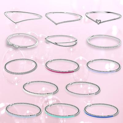 China Factory Wholesale Colorful Zircon Sterling Silver Bangle Sparkling Wishbone Bangle for sale