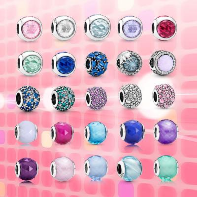 China Shine Original Jewelry Wholesale High Quality Sterling Silver Sparkling Round Pendant Stained DIY Charm Glass Beaded Bracelet for sale