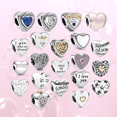 China Hot High Quality Family Love Jewelry Heart Charm 925 Sterling Silver Charm Bracelet Charm DIY Beaded for sale