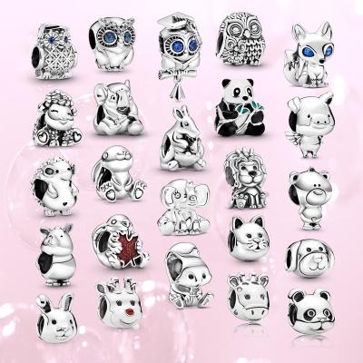 China Cute High Quality Wholesale Women's Jewelry 925 Sterling Silver Owl Beaded Animal Beaded Suitable For DIY Charm Bracelet for sale