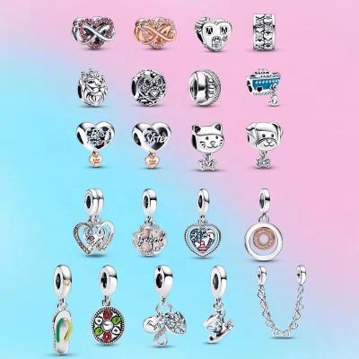 China Factory New High Quality 925 Sterling Silver DIY Charm Heart Charm Double Charm Pandoraer Jewelry Wholesale Family for sale