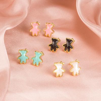 China Original Cute Color Zircon Gold Color Fashion Gold Color 925 Sterling Silver Naughty Bear Earrings Ladies Earrings Back Jewelry for sale