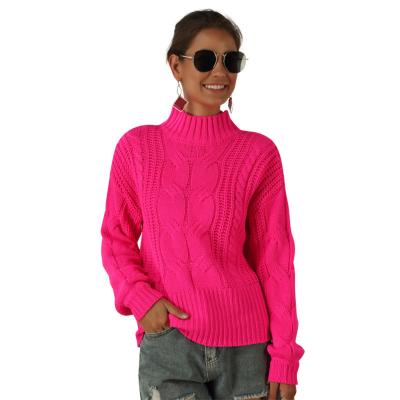 China Fluorescent long sleeve anti-pilling twisted knit sweater collar ladies sexy tops girl soft sleeve half-high loose women's long for sale