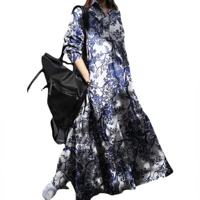 China Cotton Style Anti-Static Printed Ethnic Clothing Loose Islamic Traditional Muslim Women's Dresses Big Long Swing Long Sleeve Skirt for sale