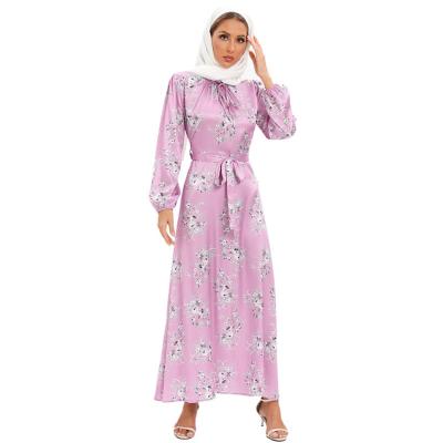 China Anti-static Elegant Satin Corset Flower Muslim Long Dress Soft Canvas and Cotton Women's Islamic Women's Long Dresses for sale