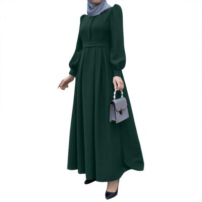 China Clothing Big Bubble Sleeve Anti-Static Around Neck Color Of Islamic Women Solid Canvas Long Cotton Muslim Fashionable Dresses Wome for sale