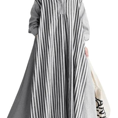 China Anti-Static Loose Rayon Muslim Women Dress Shirt Long Skirt Stripe Fashion Dress for sale