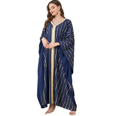 China Middle East Anti-Static Bat Sleeve Loose Fit Muslim Abaya Muslim Women's Abaya Print Stamping Gold Dress Stripe Gold Dress Turkey for sale