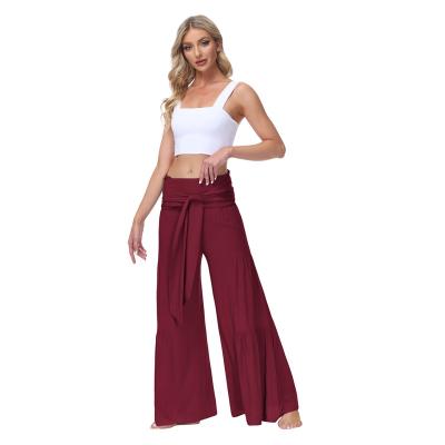 China Anti-Wrinkle Shape Women's Fashion Temperament Bandage Elastic Waist Pleated Wide Leg Pants Casual Loose Trousers for sale