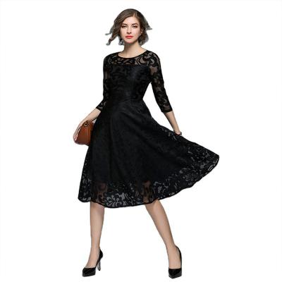 China Anti-Static Tall Dress Women With 3/4 Sleeves Slim Slim Medium Length Lace Up Big Swing Holiday Fashion Dress for sale