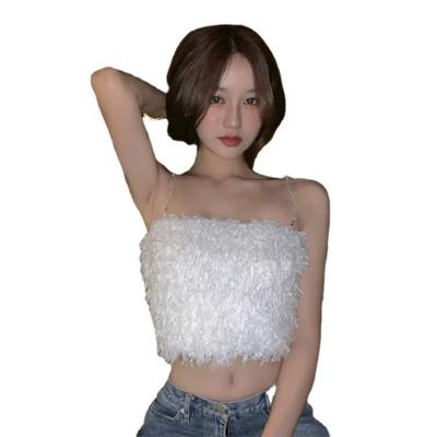 China Sexy QUICK DRY Tassels Women Fringed Age Reduction Sexy Plush Strapless Top And Slim Vest Camisole for sale