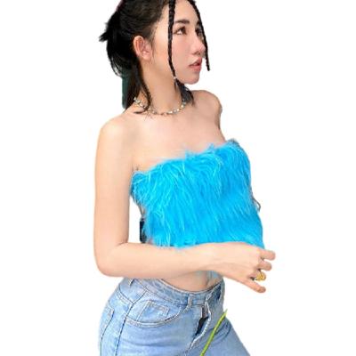 China QUICK DRY Warm Fluffy Halterneck Girl Single-Term Collar Feather Fur-wrapped slim fit chest and slim vest tube nightclub crop top sexy for sale