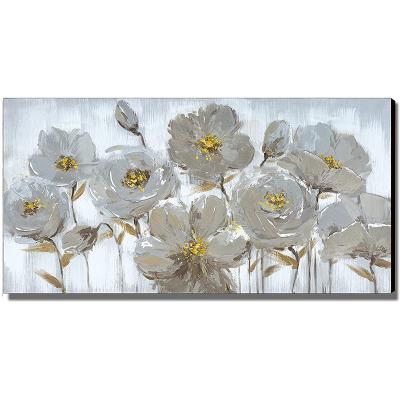 China Environmental Materials Handmade White Flower Oil Painting Adorn Bedroom Wall Painting Art Picture Abstract Oil Painting for sale