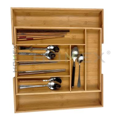 China Sustainable bamboo kitchen drawer organizer, silverware organizer/utensil holder and cutlery tray for sale