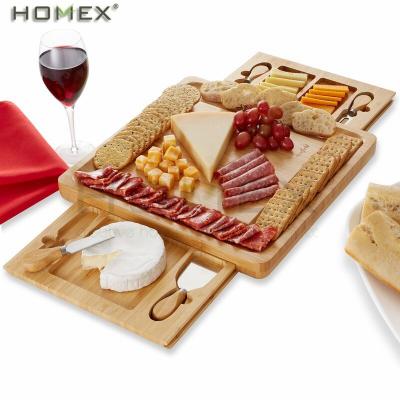 China Sustainable Bamboo Cheese Board Gift Set With 2 Trays And 4 Knives Cheese Cutting Board / Factory From Homex_BSCI for sale