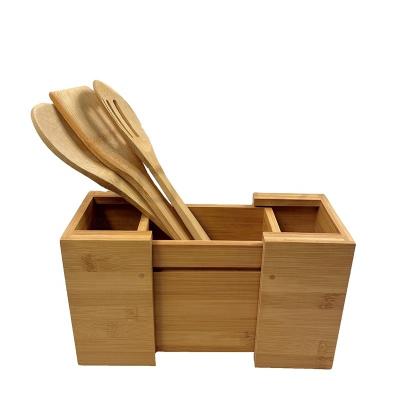 China Expandable Natural Bamboo Expandable Kitchen Tool Rack Kitchen Tool Holder Spatula Spoon Cart Counter Stove Top Organizer for sale