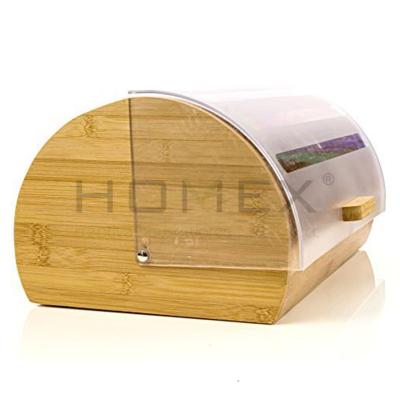 China Transparent Cover Sustainable Bamboo Wooden Storage Container Bread Bin Bread Box for sale