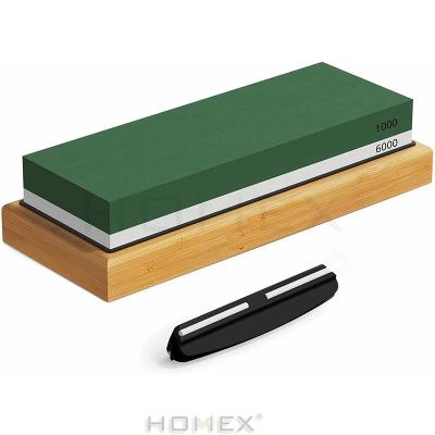 China Whetstone Set Premium Whetstone Sharpening Kit , 2 Side Grit 1000 / 6000 Waterstone Non Slip Bamboo Base for sale