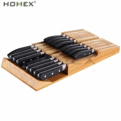 China Sustainable Bamboo In-Drawer Knife Block Set Detachable Washable Kitchen Cutlery Slot Organizer Storage Holder /Homex_BSCI Factory for sale