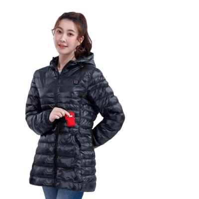 China 2022 New Arrival Super Light Comfortable Cute Long Breathable Li-ion Battery Women's Infrared Heated Jacket For Winter Outdoor Activities With Hat for sale