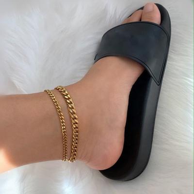 China Hiphop Women Stainless Steel Summer Beach Gold Color Foot Bracelet Classic Cuban Chain Anklet For Women Jewelry Gift for sale