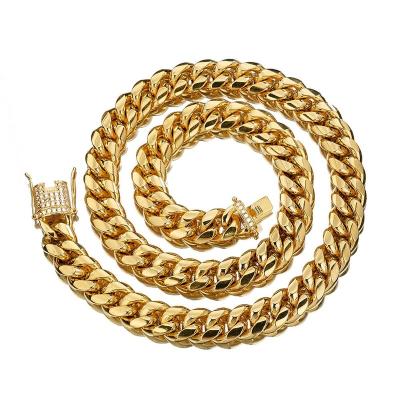 China Wholesale CLASSIC Cuban Link Chain Mens Gold Plated Hip Hop 18k Miami Stainless Steel Cuban Necklace for sale