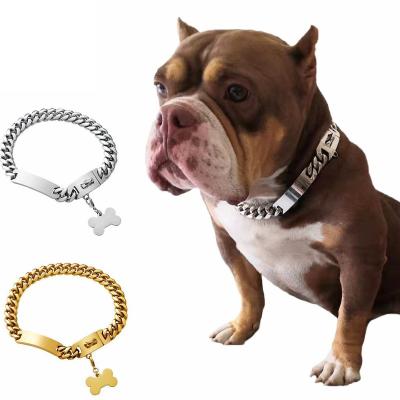 China Customized Pet Chain Dog Collar French Bulldog Gold Stainless Steel Collar Leash 18mm Pit Bull Collar Strap Pet Suppliers for sale