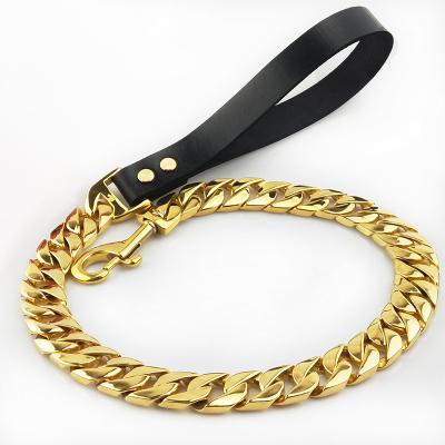 China Hot Selling Dogs Gold Color Stainless Steel Material Large Dog Belt Custom Customized Customized Logo Leather Dog Harness for sale