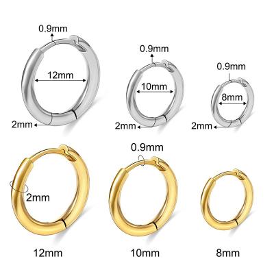 China TRENDY 18k Plated Stainless Steel Round Hoop Earrings Small Huggies Women Men Black Silver Circle Earrings for sale