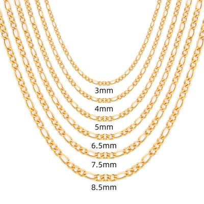 China TRENDY Stainless Steel Real 18k Gold Plated Figaro Link Chain Necklace For Men Women for sale