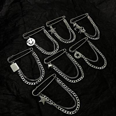 China Metal Cross Brooch Retro Large Color Fashion Minimalist Silver Punk Pins For Women Man Couples Hip Hop Coat Accessories Long Chain Brooch for sale