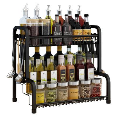 China Viable Kitchen Storage Rack Sauce Seasoning Rack 2 Tier Tall Spice Storage Rack Rack Sundries Organizer Shelf Seasoning Rack for sale