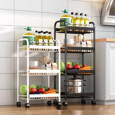 China Sustainable Kitchen Rack Home Storage Basket Vegetable Storage Shelf Floor Standing Four Layer Multi Cart for sale