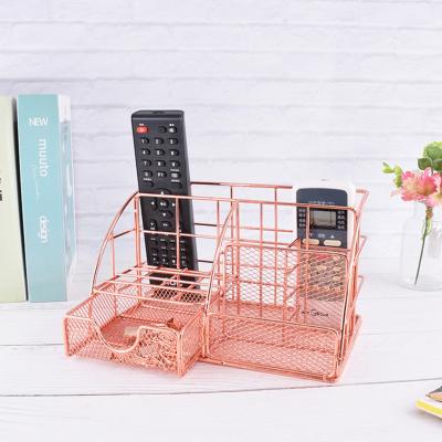 China Desk Organizer Metal Desk Organizer Desk Set 6 Compartments Include Drawer Pen Holder Tray Clip Holder Desk Organizer for sale