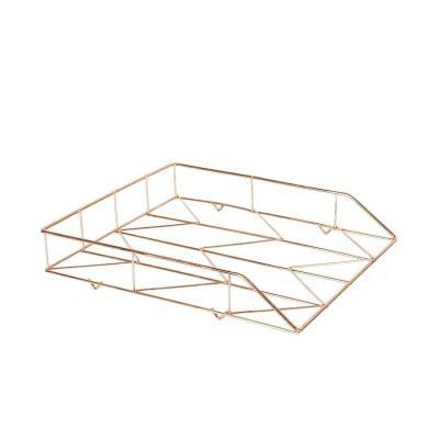 China Sustainable Folder Organizer Metal Stackable Letter Tray Paper Holder Rack with Rose Gold Color for sale