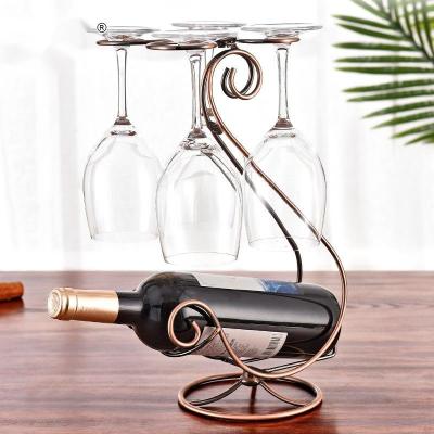 China Combination Household Home Bar Metal Wine Rack Swan Viable 4 Wine Rack Bottle Glass Wine Drying Rack for sale