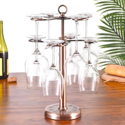 China Double Layer Kitchen Countertop Wine Glass Cup Holder Home Viable Rack Eight Glass Wine Rack Holder for sale