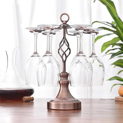 China Rotatable 6 Hooks Countertop Goblet Stand Sleek Stand Stylish Rotatable Glass Wine Drying Rack for sale