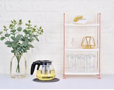 China Sustainable Rose Gold Table Top Shelf Wrought Iron Bathroom Toilet Kitchen Spice Storage Rack for sale