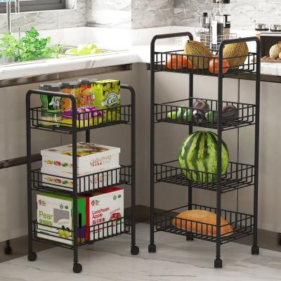 China 4 Tier Workable Storage Rack Metal Wire For Living Room Shelving Rack With Wheels Rolling Casters Organizer Cart for sale