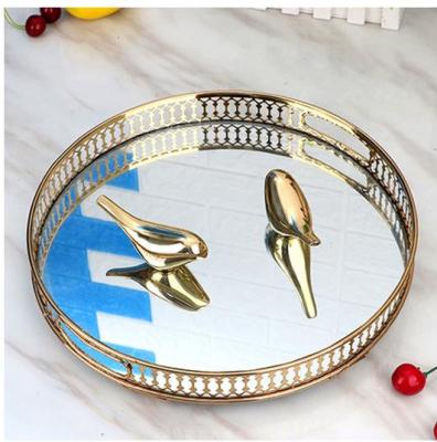 China Viable Cosmetics Makeup Jewelry Perfume Holder Tray Gold Tray Mirror Rectangle Decorative Mirror Tray for sale