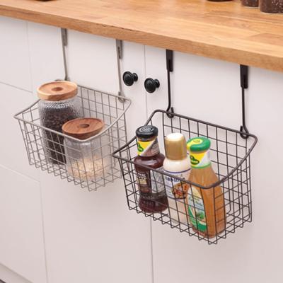 China Hanging Metal Wire Grid Kitchen Dish Organization Storage Basket Bin Sustainable Rectangular Basket With Hook for sale